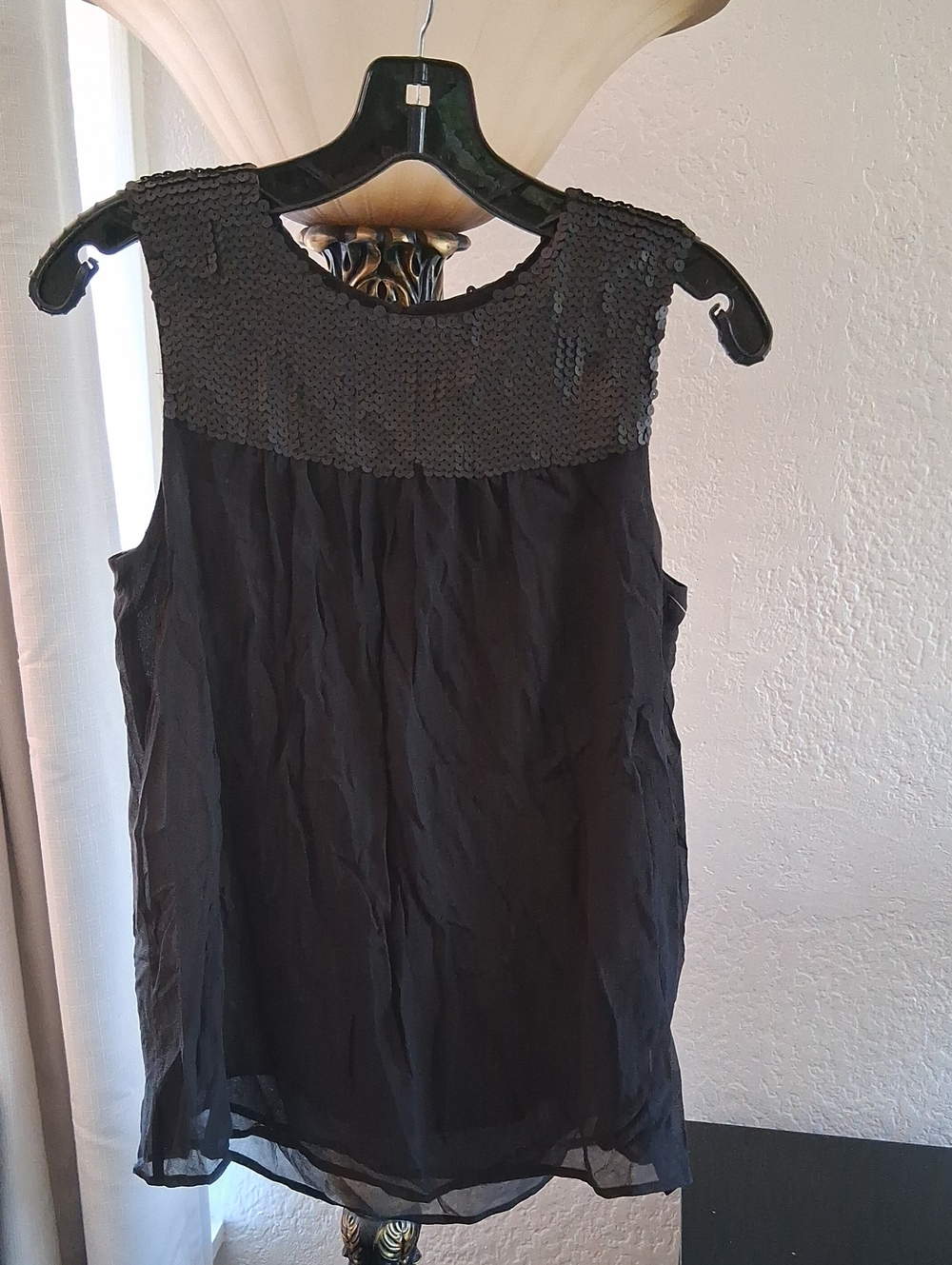 Theory Black Sequin Yoke Chiffon Camisole